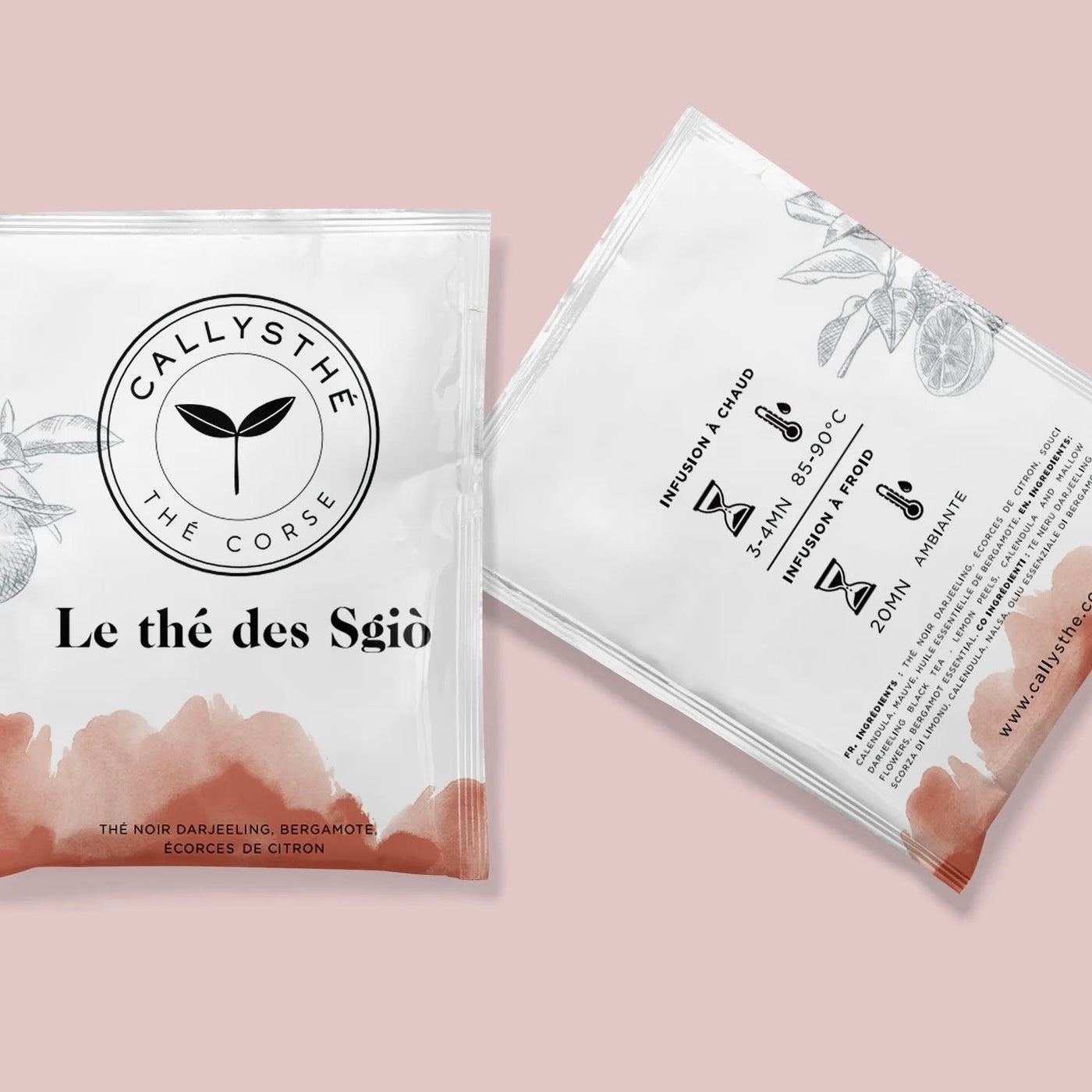 Thé des Sgiò, thé noir Darjeeling, bergamote, citron corse, 20 sachets Callysthé