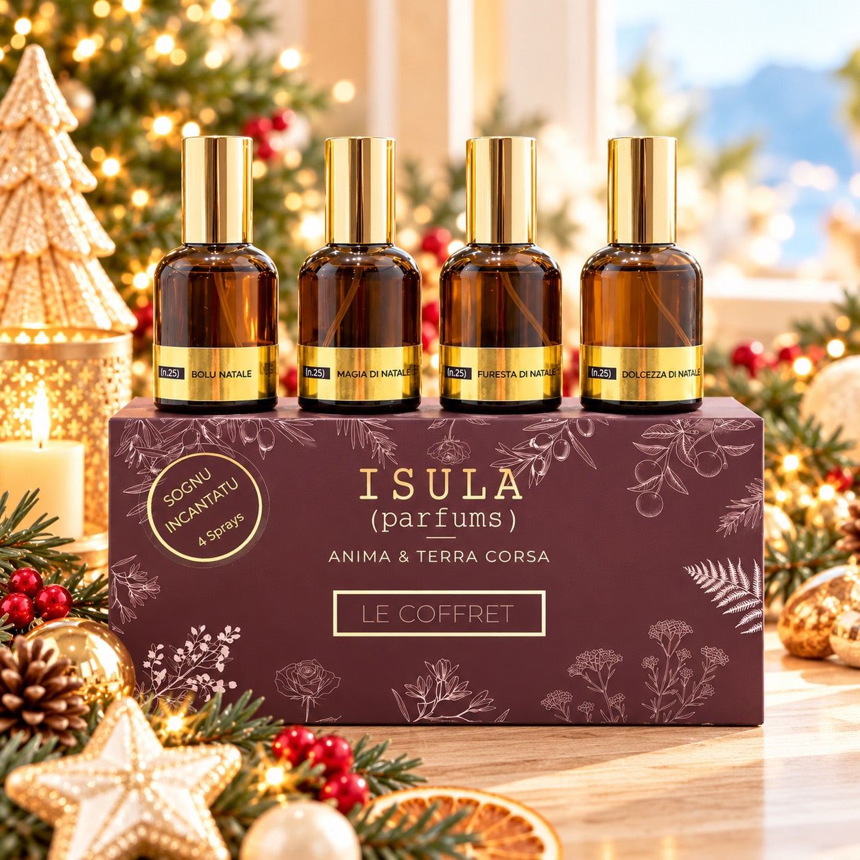 Coffret de Noël Sognu Incantatu – 4 sprays d’ambiance 50 ml – Isula Parfums
