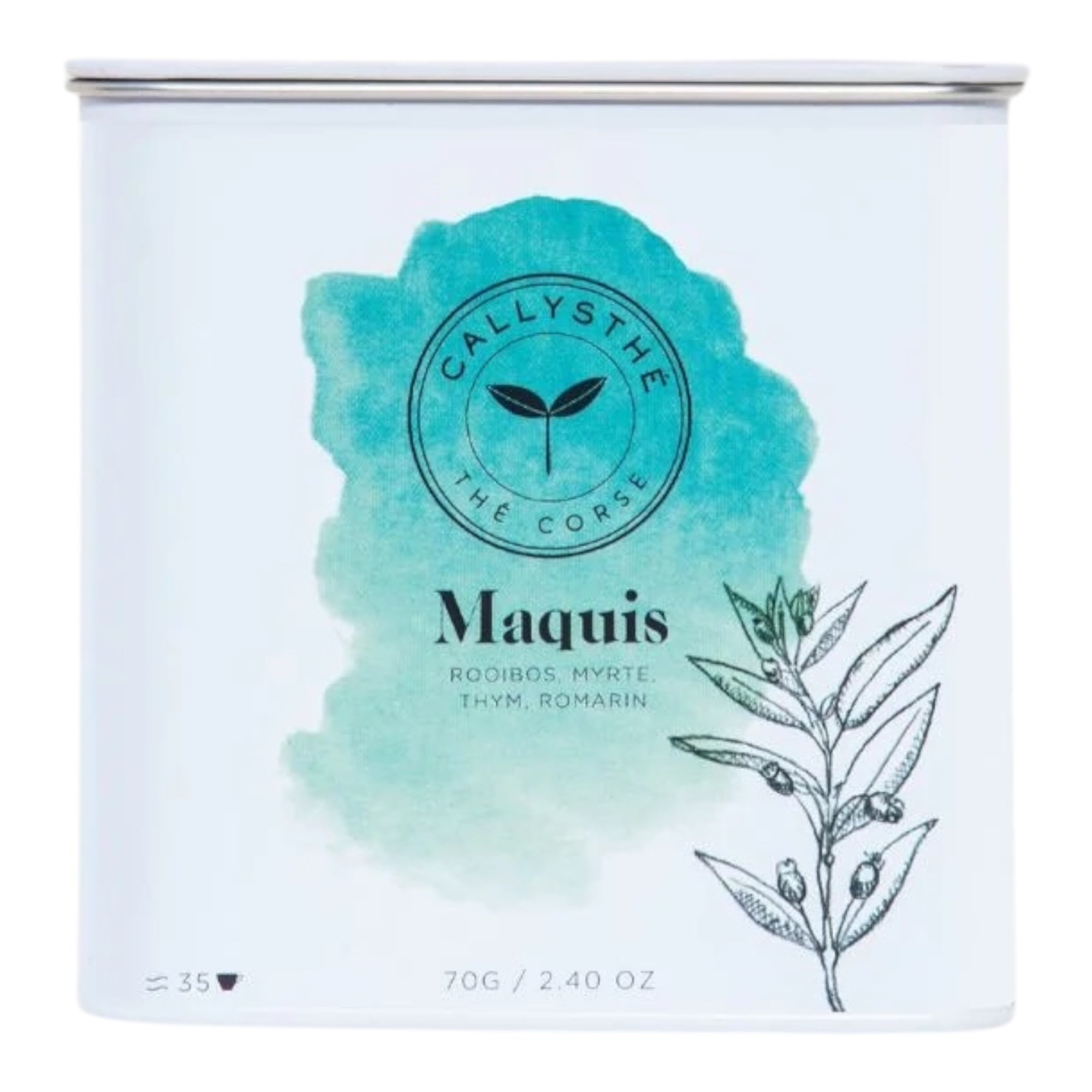 Maquis infusion Rooïbos Myrte, thym, romarin Callysthé le thé Corse Boite métal 70g