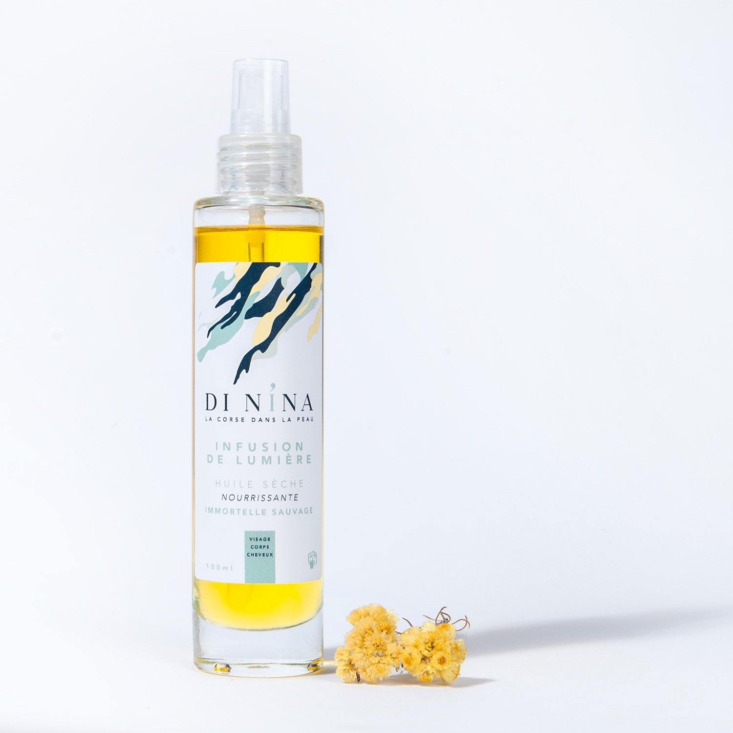 Huile sèche Visage, Corps et Cheveux à l'Immortelle Infusion de Lumière - DI NINA